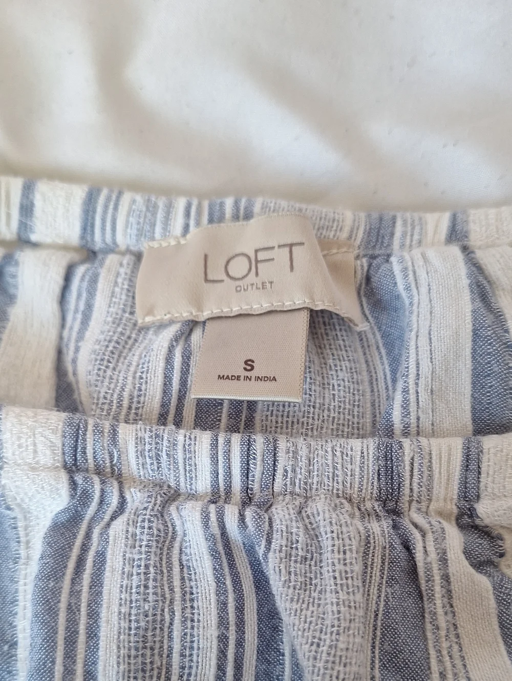 LOFT Blue and White Striped Off-Shoulder Peasant Blouse
